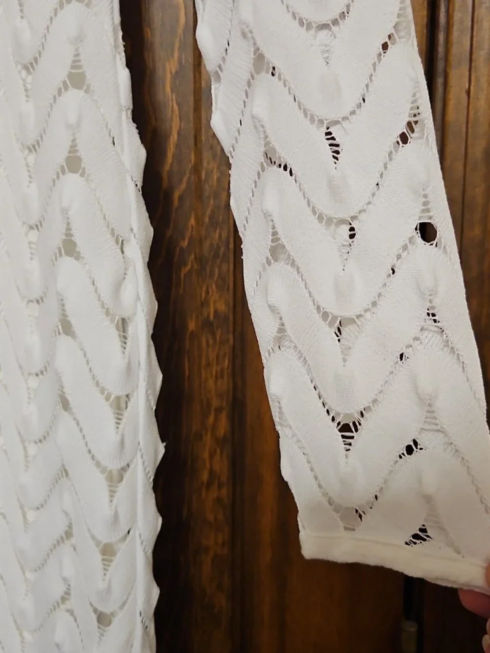 Free People Wild Thing Dress Sz M White Chevron Pattern Open Back Crochet L/S